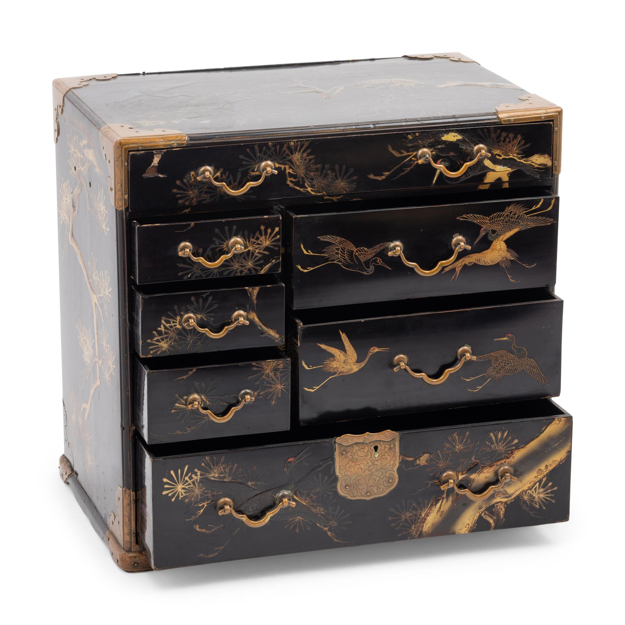 Three Japanese Gilt Decorated Black Lacquered Wares