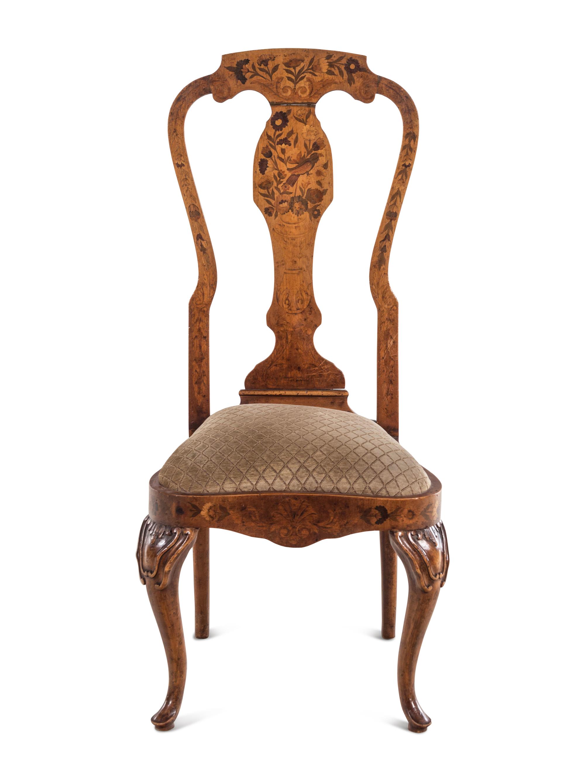 A Louis XV Style Writing Table and an Associated Dutch Marquetry Chair