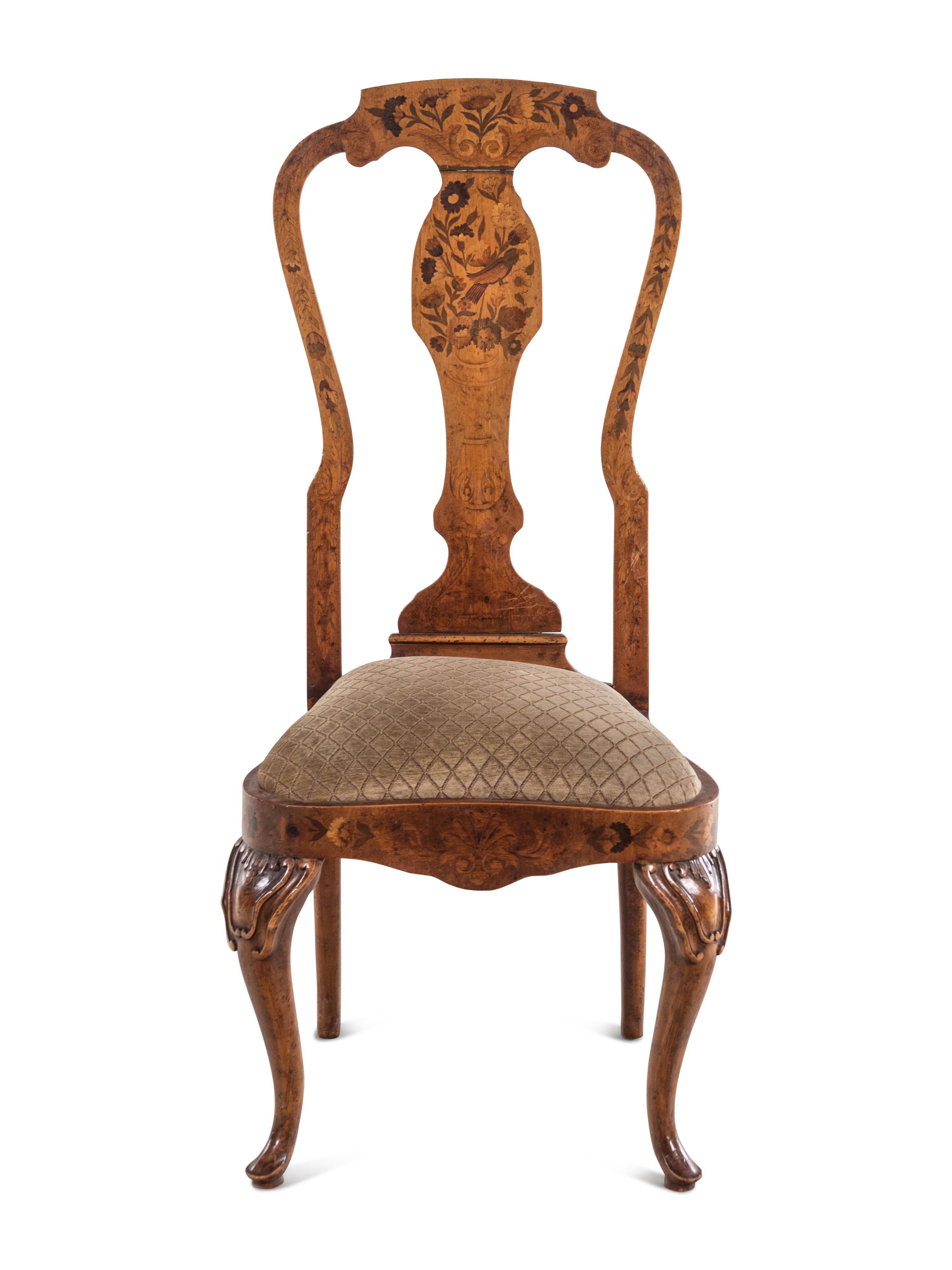 A Louis XV Style Writing Table and an Associated Dutch Marquetry Chair