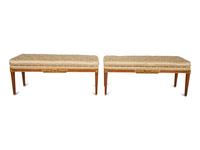 A Pair of Empire Style Parcel Gilt Mahogany Benches with Button Tufted Upholstered Seat