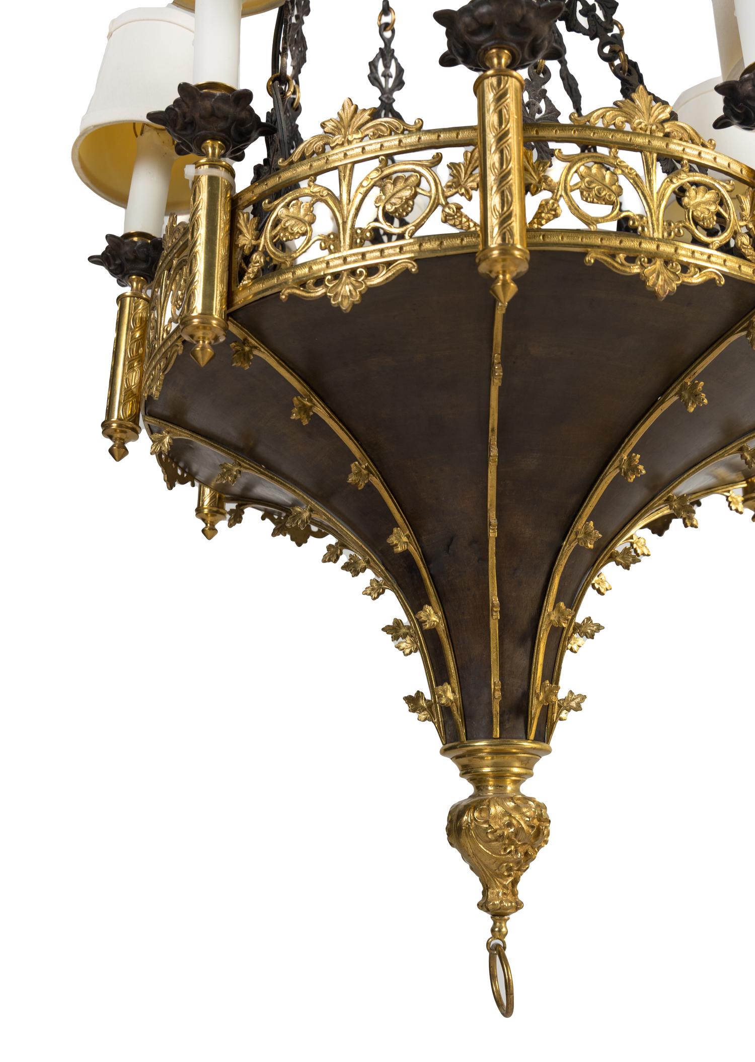 A Neoclassical Style Gilt and Patinated Metal Ceiling Fixture