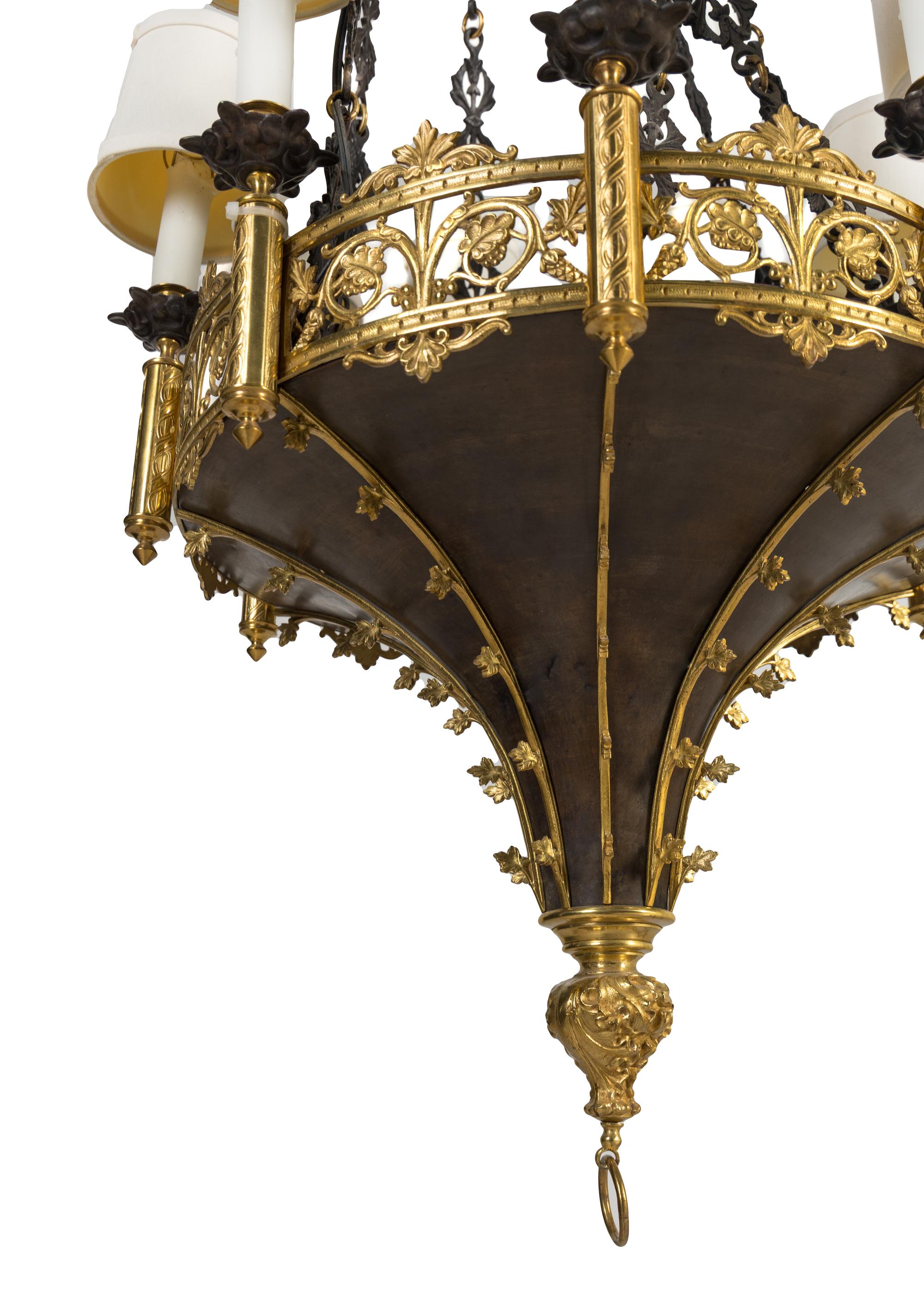 A Neoclassical Style Gilt and Patinated Metal Ceiling Fixture