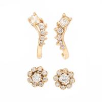 Two Pairs of Yellow Gold and Diamond Earrings