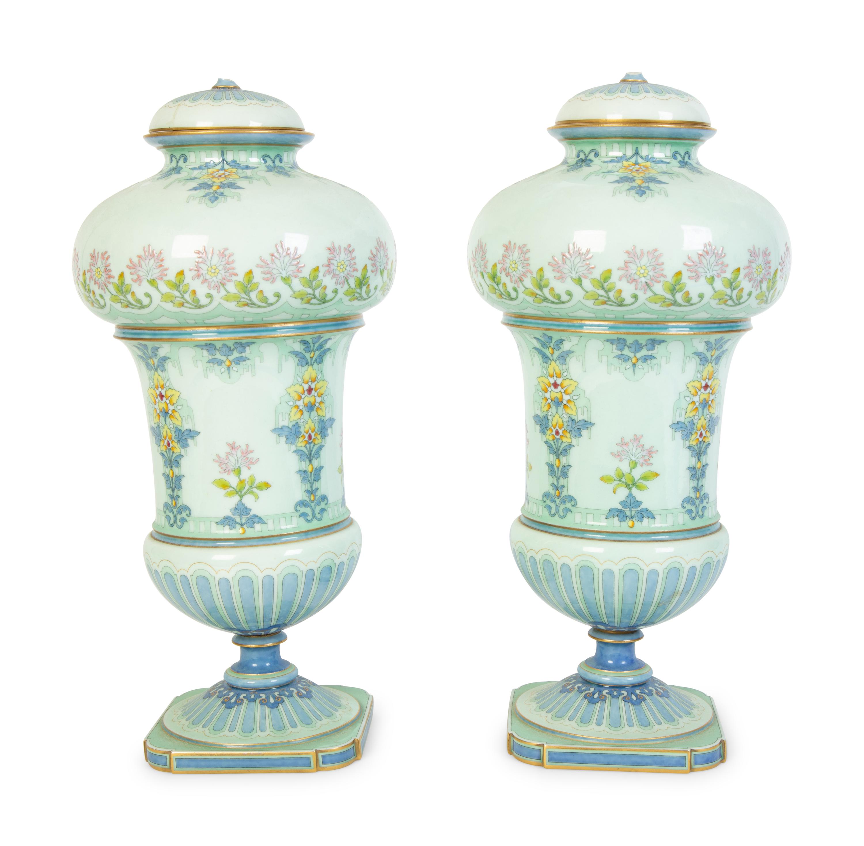 A Pair of Sevres Hard Paste Porcelain Lidded Vases in the Art Nouveau Taste — CIRCA 1893
