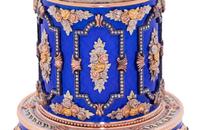 A Gold, Enamel and Diamond Inset Egg-Form Annular Clock