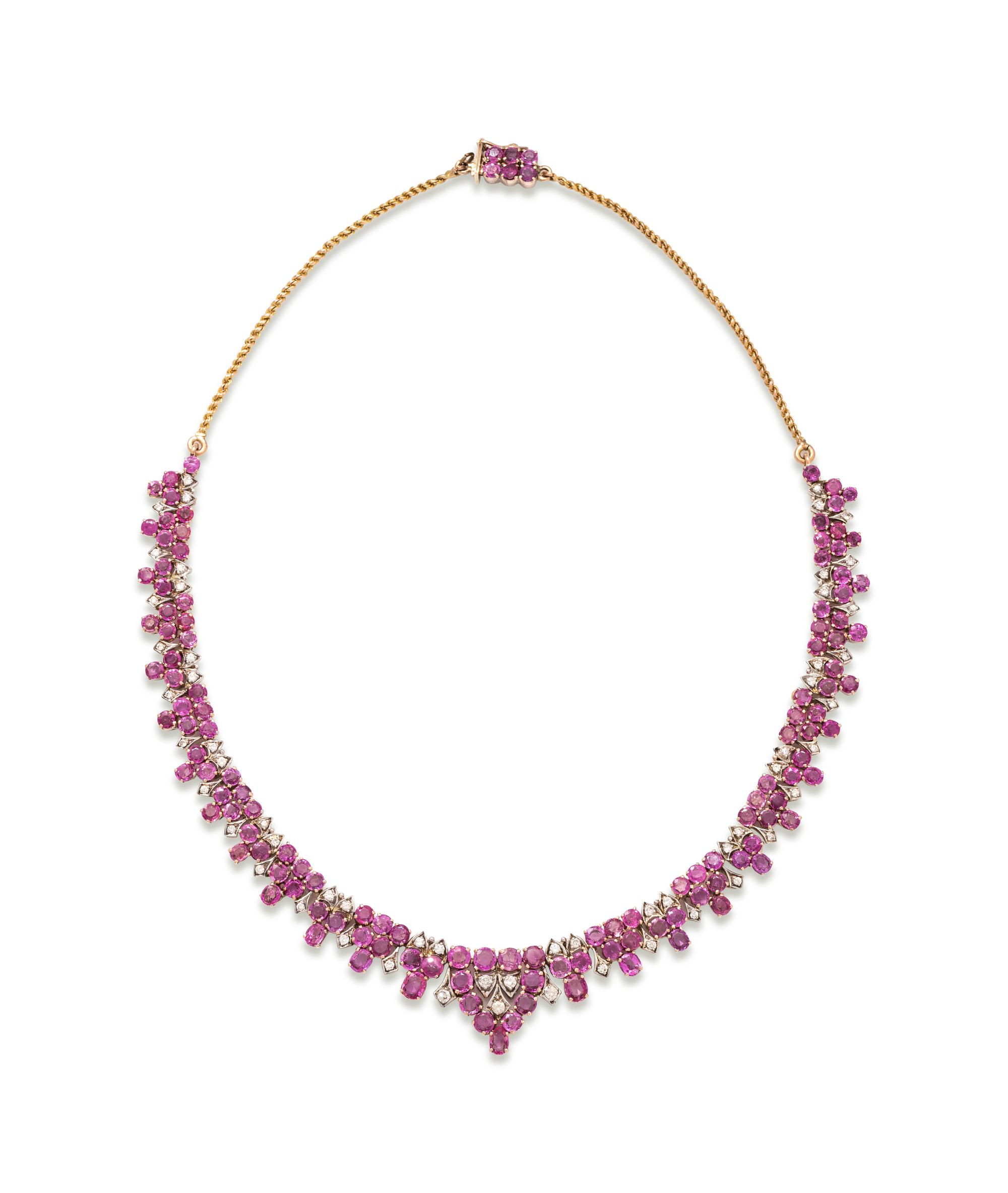 PINK SAPPHIRE AND DIAMOND NECKLACE