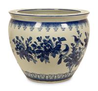 Three Chinese Blue and White Porcelain Fishbowl Jardinieres