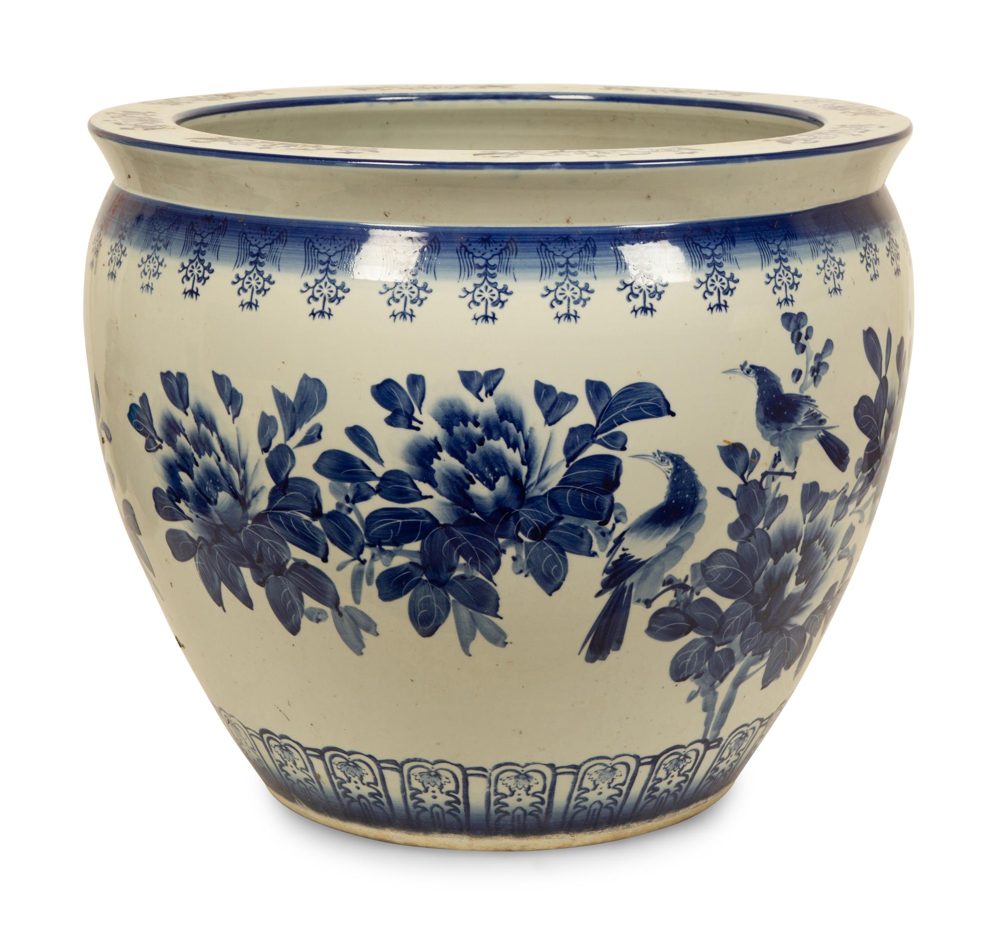 Three Chinese Blue and White Porcelain Fishbowl Jardinieres