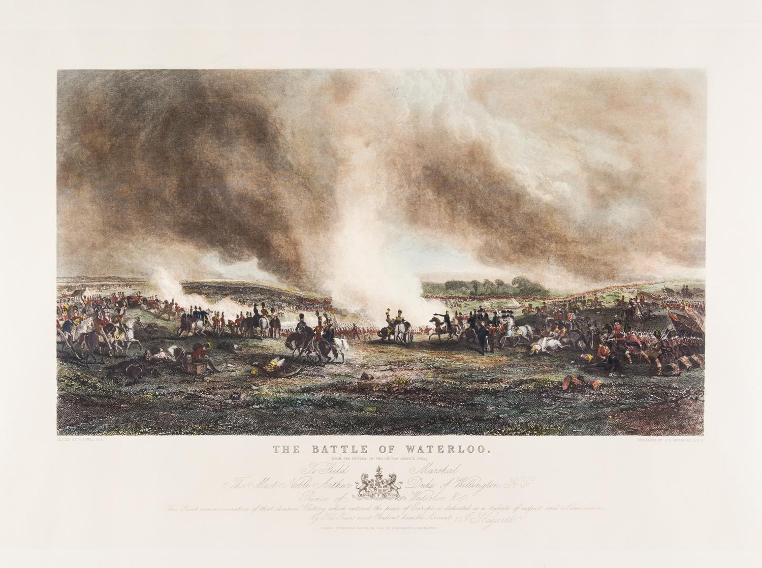 (WATERLOO) WILLMORE, J.T. The Battle of Waterloo. London, 1849. Engraving with hand-coloring.