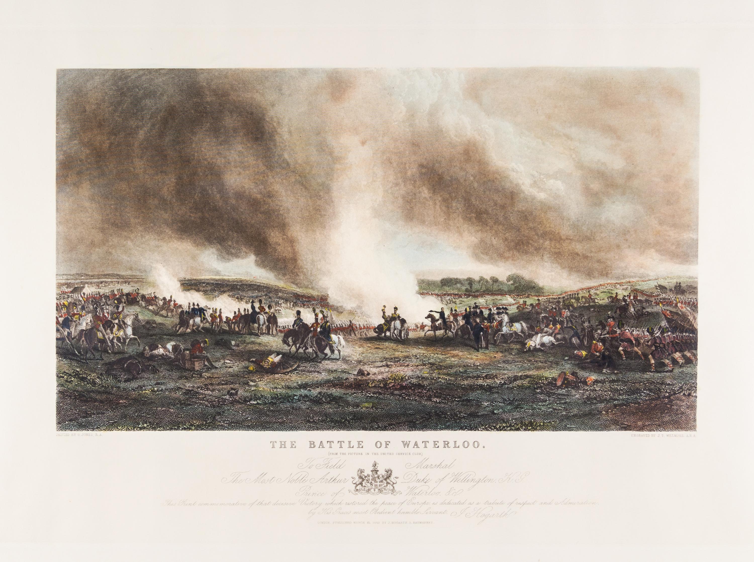 (WATERLOO) WILLMORE, J.T. The Battle of Waterloo. London, 1849. Engraving with hand-coloring.