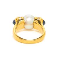 BULGARI, CULTURED PEARL, SAPPHIRE, AND DIAMOND RING