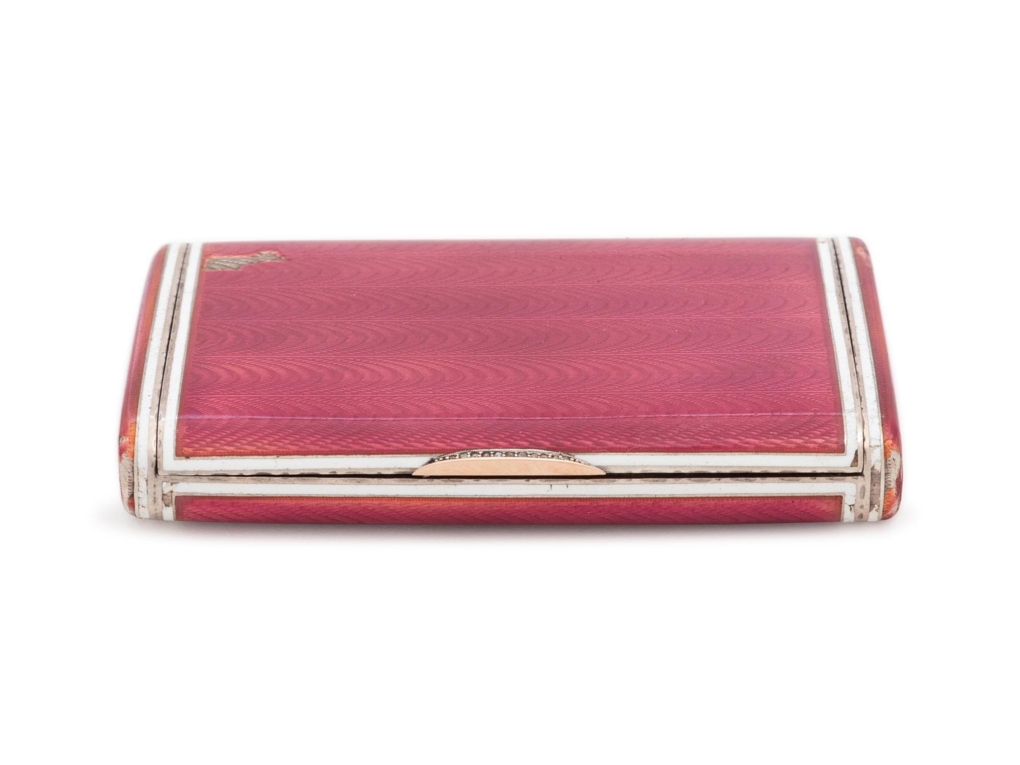 A Russian Silver, Guilloché Enameled and Diamond-Inset Cigarette Case