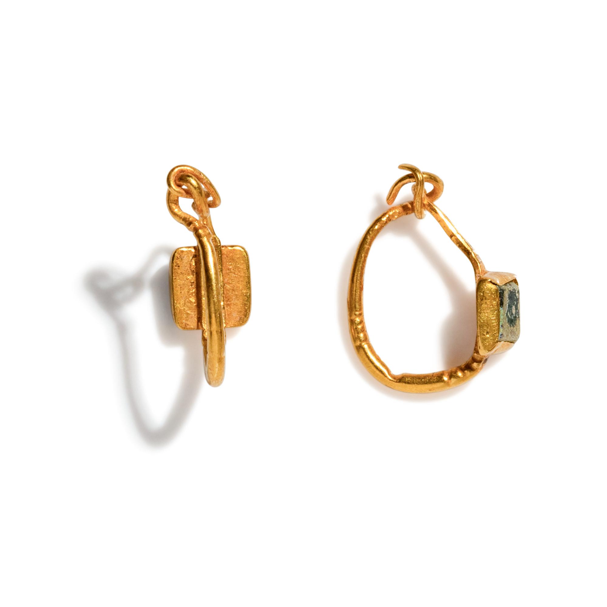 A Pair of East Roman Gold and Green Glass Earrings