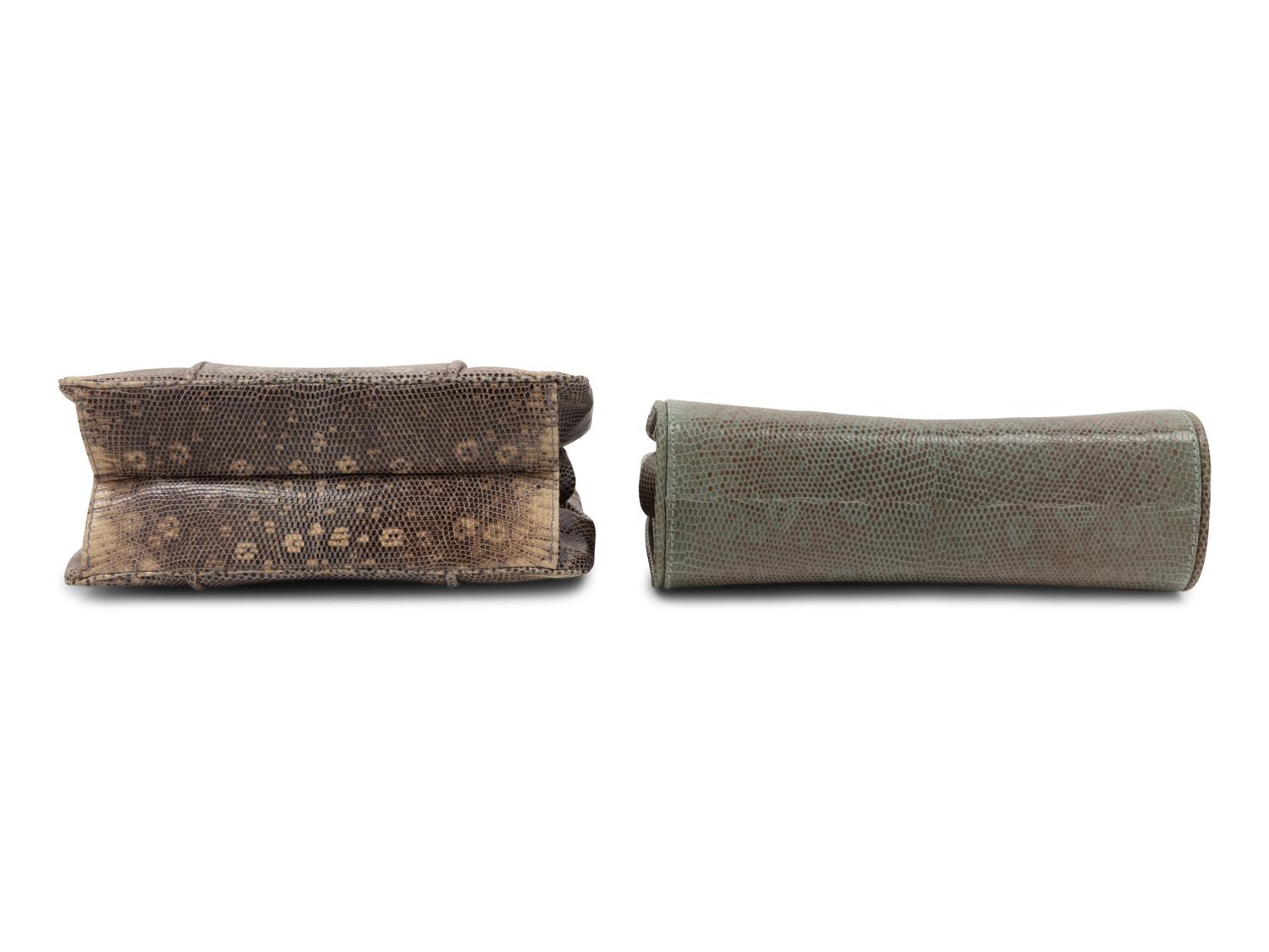 Two Ring Lizard Skin Handbags: One Judith Leiber, One Kieselstein-Cord