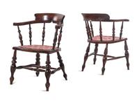 A Near Pair of English Walnut Tavern Chairs