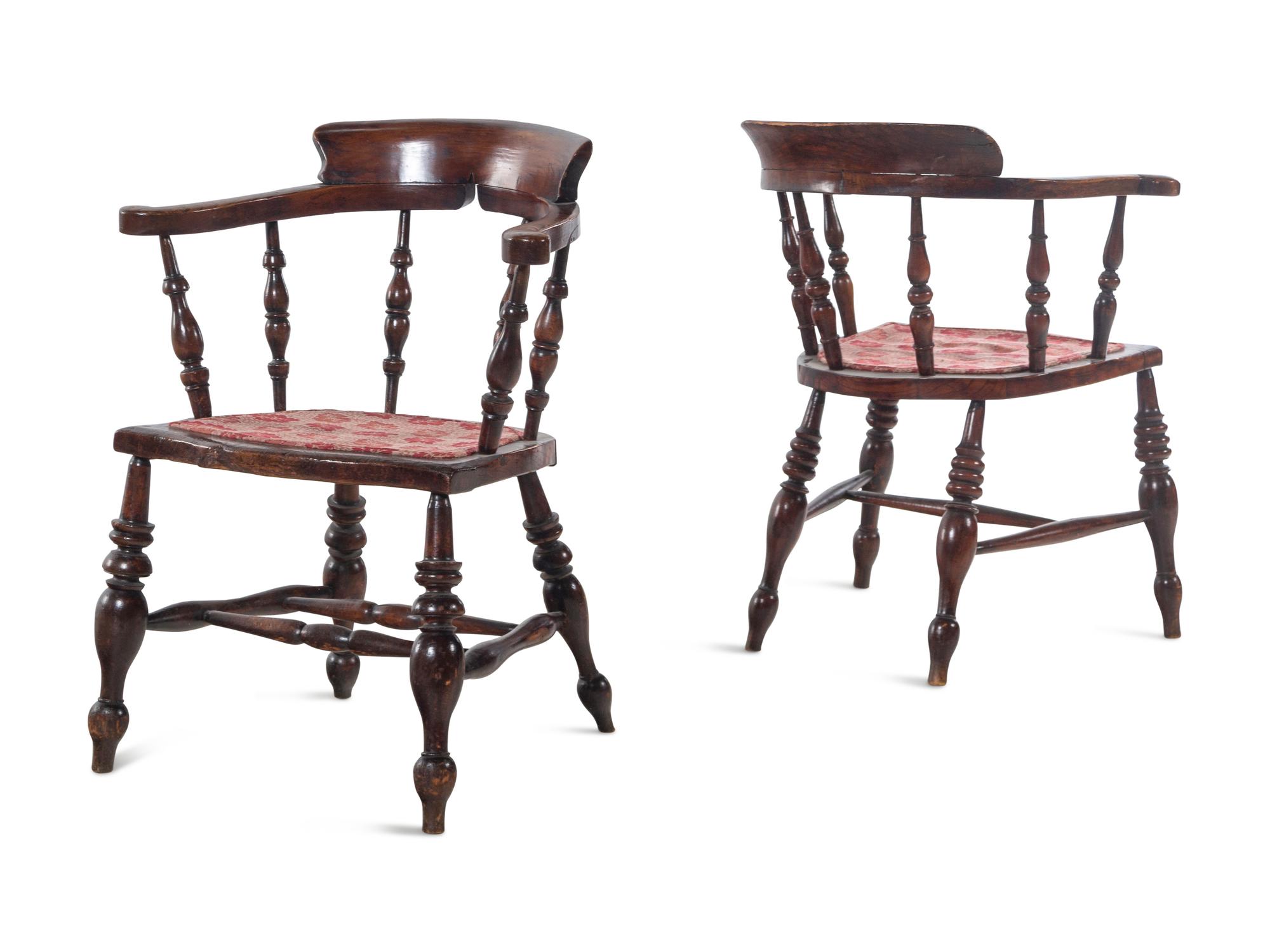 A Near Pair of English Walnut Tavern Chairs