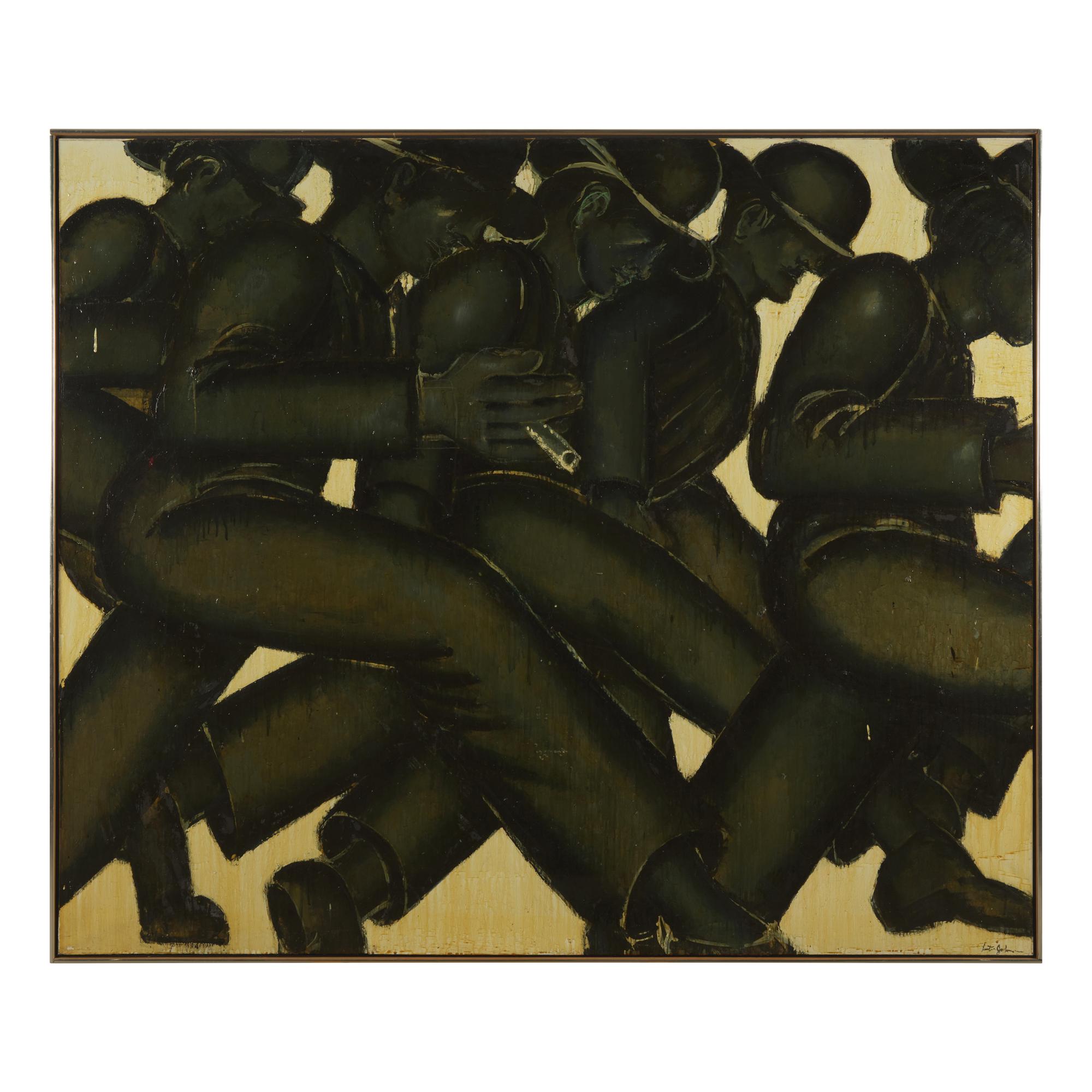 Lester F. Johnson (American, 1919-2010) — Five Men Passing By (Green) , 1970