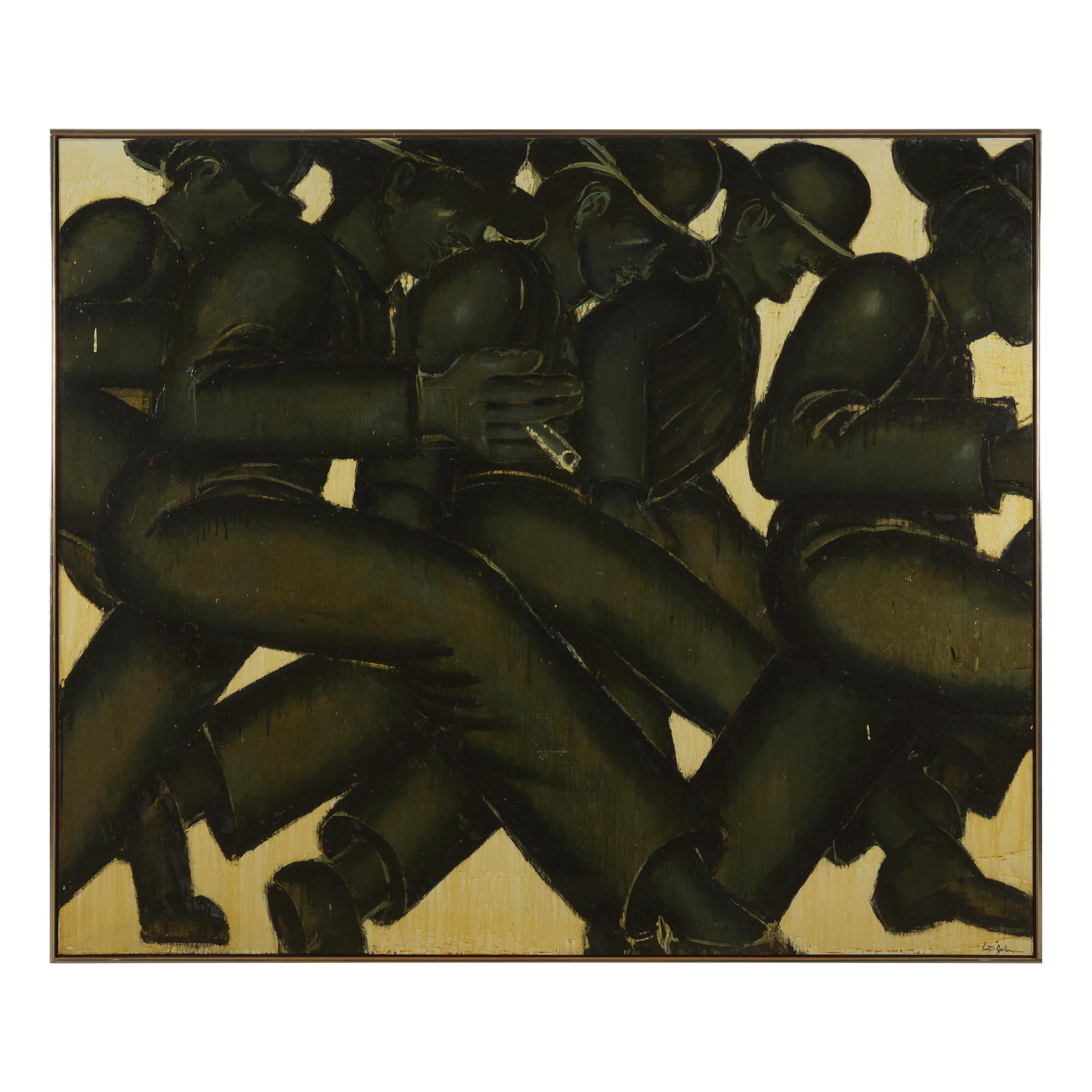 Lester F. Johnson (American, 1919-2010) — Five Men Passing By (Green) , 1970