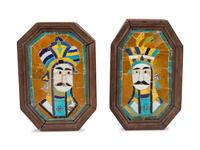 A Pair of Mosaic Qajar Shah Portraits