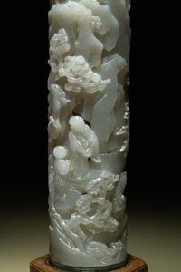 A Pair of Carved Celadon Jade Cylindrical Parfumiers