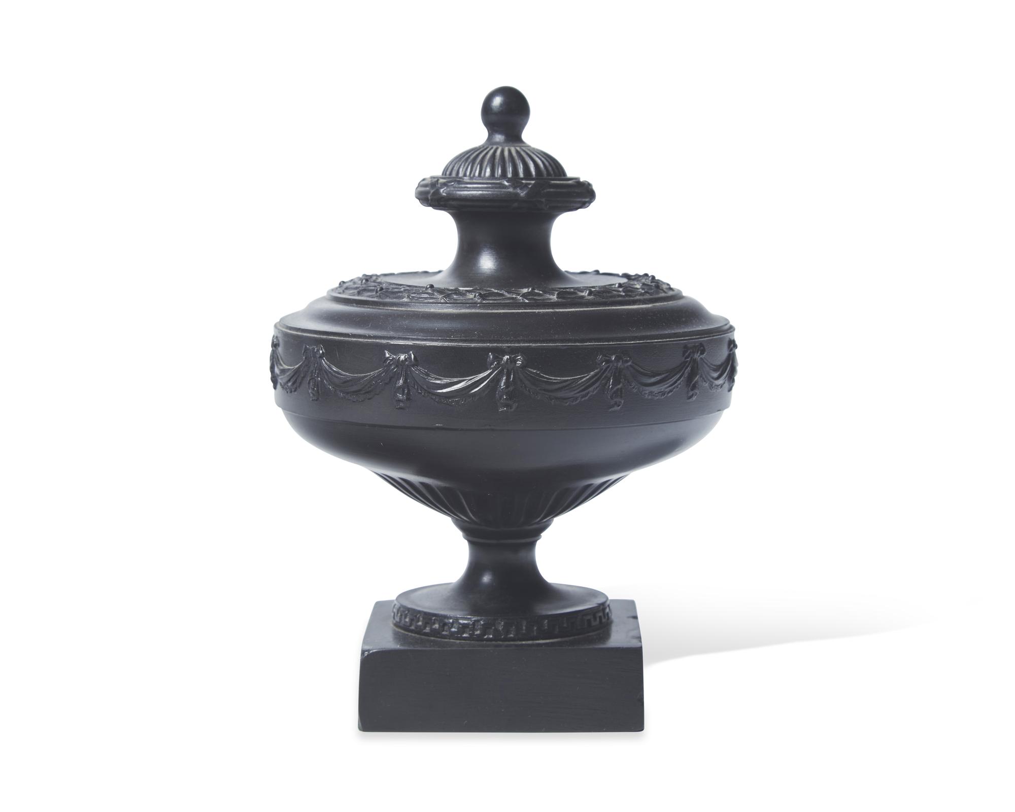 A Wedgwood and Bentley Black Basalt Covered Urn