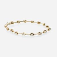 Set of Diamond and 14K Yellow Gold Bracelet and Earrings