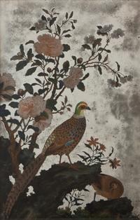 A Chinese Reverse-Painted Mirror with Pheasants and Peonies