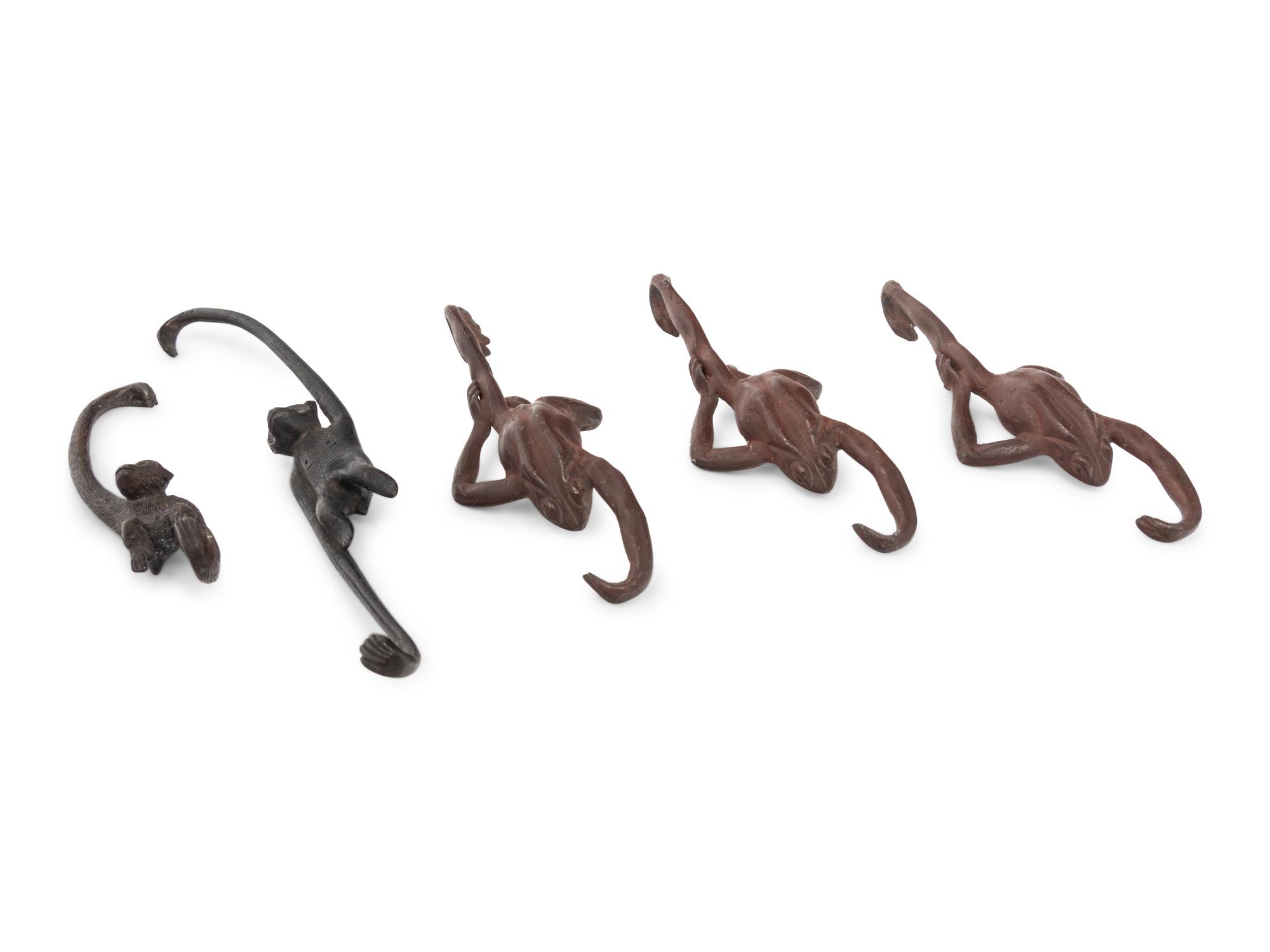 Six Japanese Bronze Animal-Form Hooks