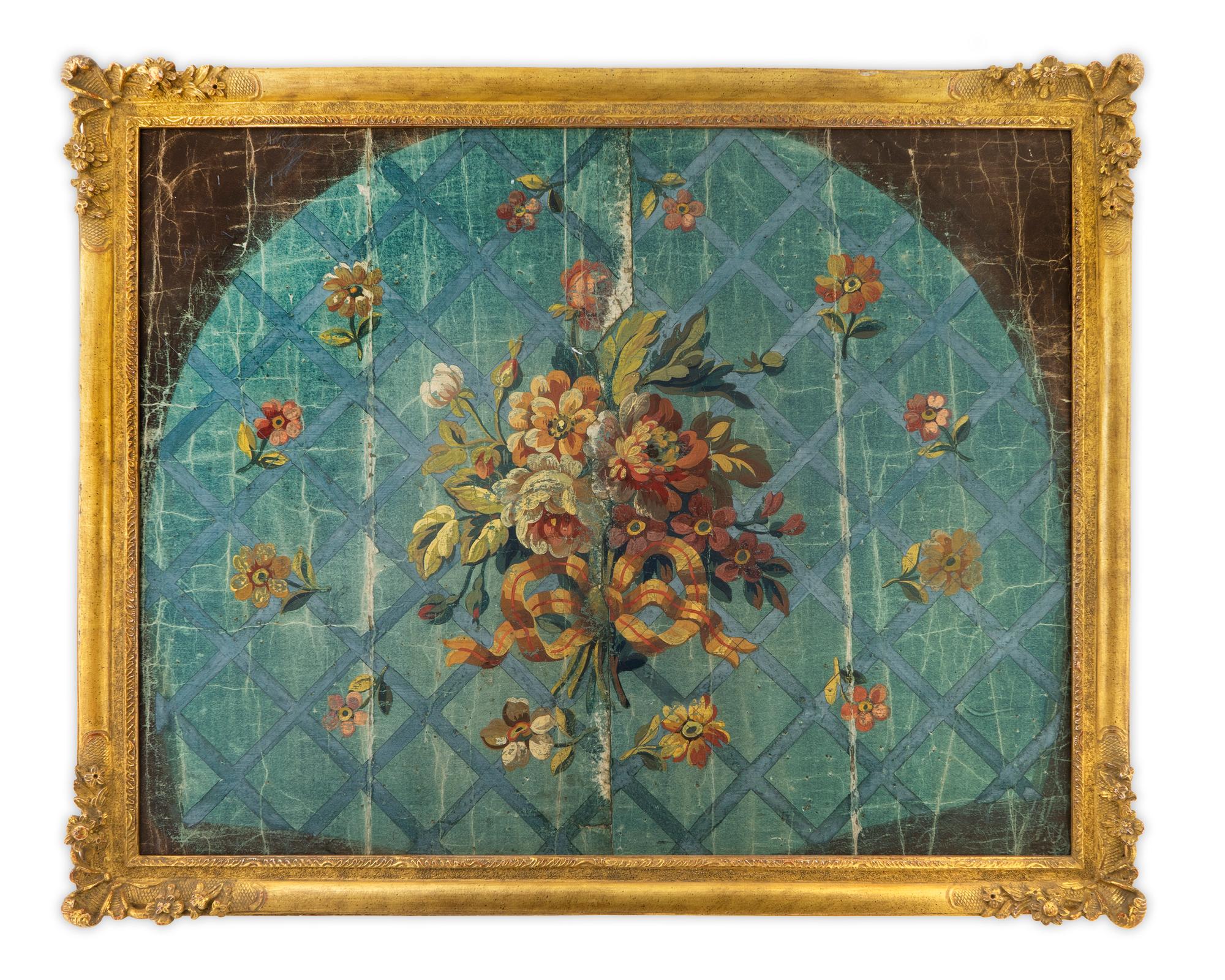 A Continental Hand-Painted Wallpaper Fragment — 19TH CENTURY