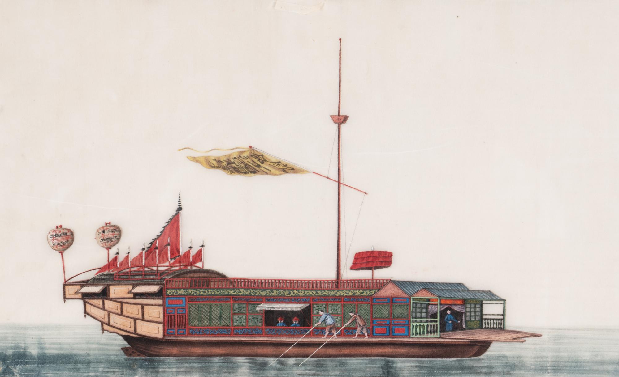 A Set of Eight Chinese Export Pith Paintings, Late Qing Dynasty 清晚期 通草畫船隻圖鏡框八幅