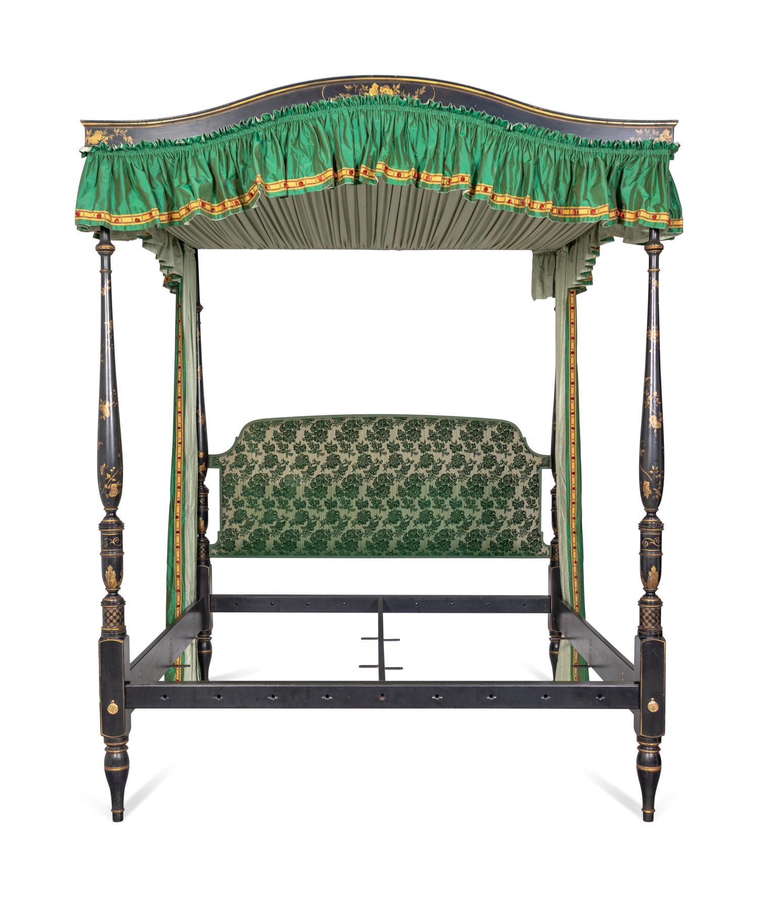 A George III Style Chinoiserie Lacquered Four-Post Tester Bed