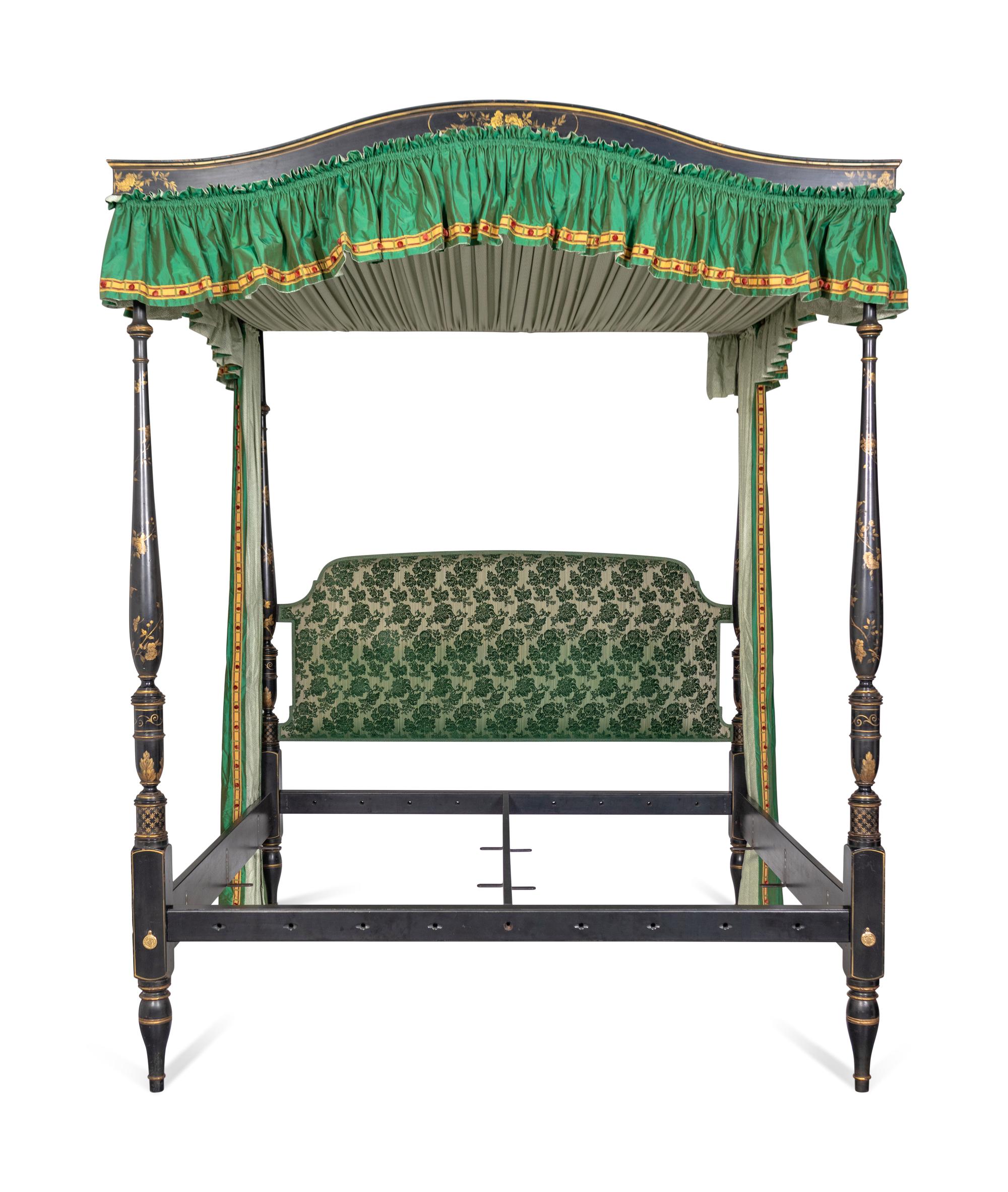 A George III Style Chinoiserie Lacquered Four-Post Tester Bed