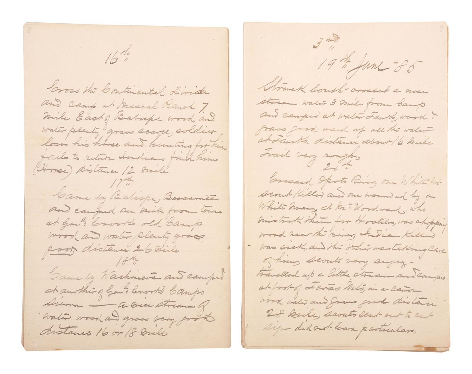 [GERONIMO] - [LATE INDIAN WARS]. DALY, Henry W. (1850-1931). Diary of Campaign against Hostile Apaches in 1885-6 with Capt. Emmet Crawford, by Henry W. Daly Pack Master. [Cheyenne, WY], 29 May 1885 to 28 March 1886.