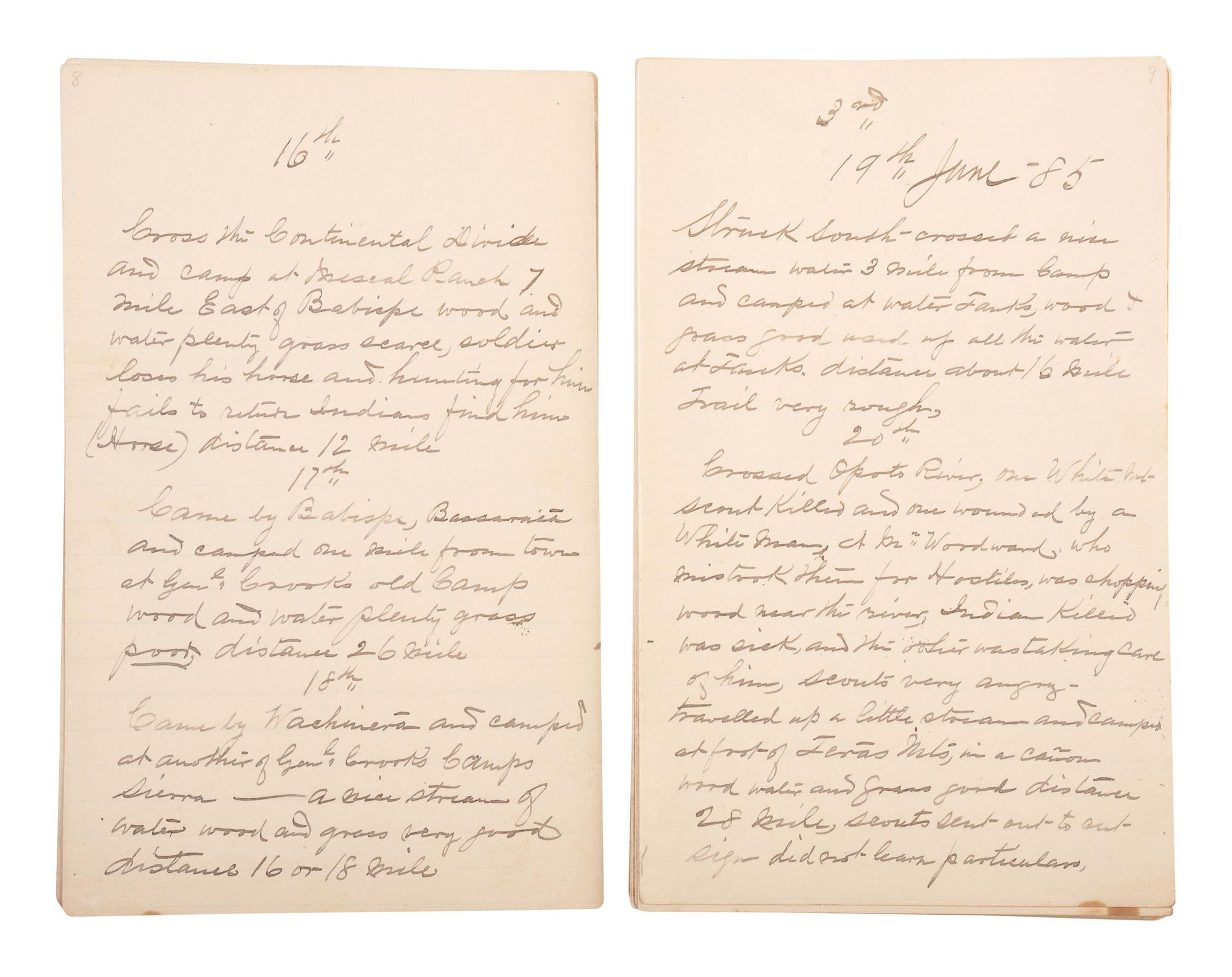 [GERONIMO] - [LATE INDIAN WARS]. DALY, Henry W. (1850-1931). Diary of Campaign against Hostile Apaches in 1885-6 with Capt. Emmet Crawford, by Henry W. Daly Pack Master. [Cheyenne, WY], 29 May 1885 to 28 March 1886.