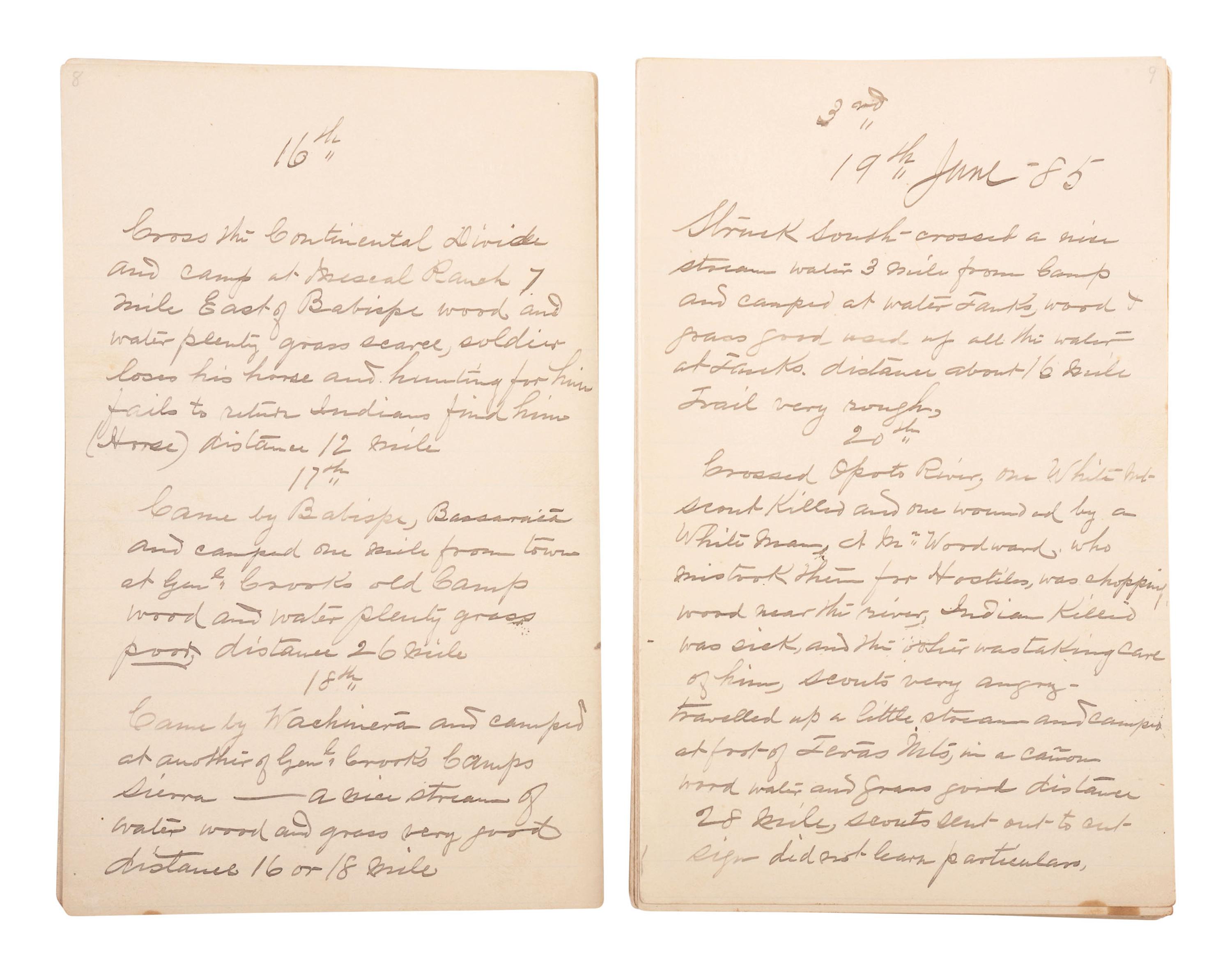 [GERONIMO] - [LATE INDIAN WARS]. DALY, Henry W. (1850-1931). Diary of Campaign against Hostile Apaches in 1885-6 with Capt. Emmet Crawford, by Henry W. Daly Pack Master. [Cheyenne, WY], 29 May 1885 to 28 March 1886.