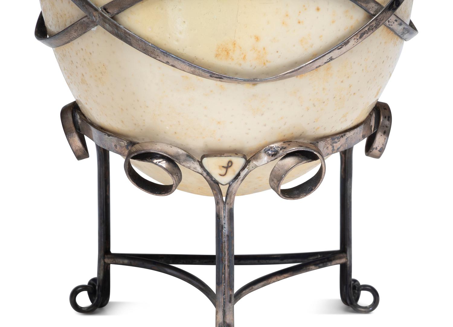 Two Silver-Mounted Ostrich Eggs