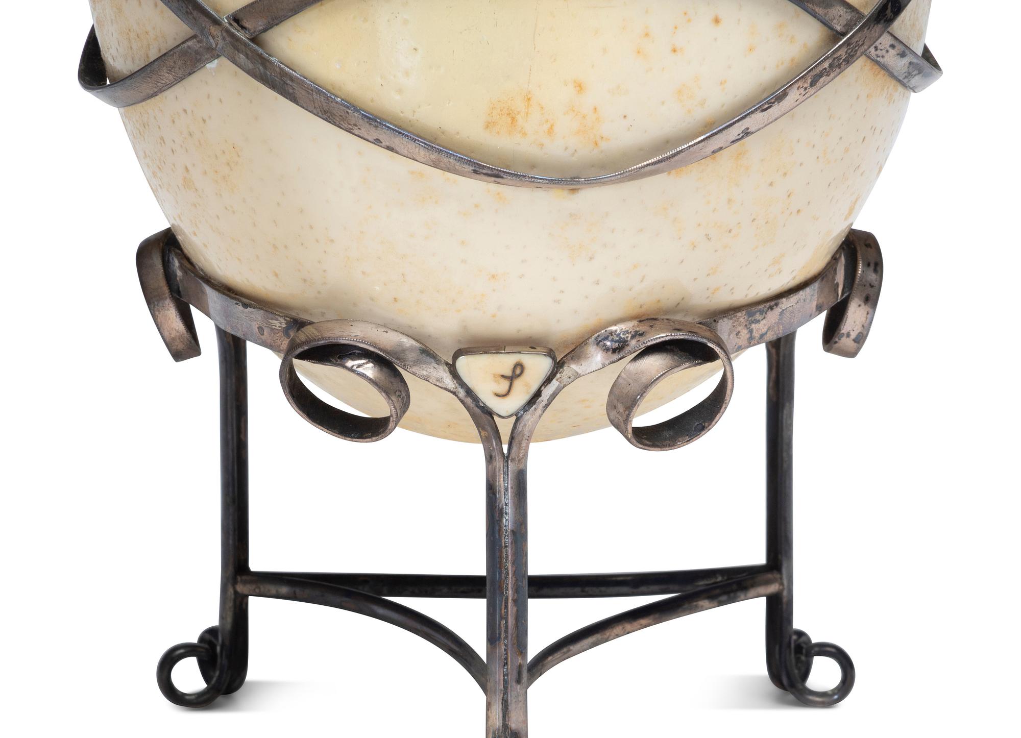 Two Silver-Mounted Ostrich Eggs