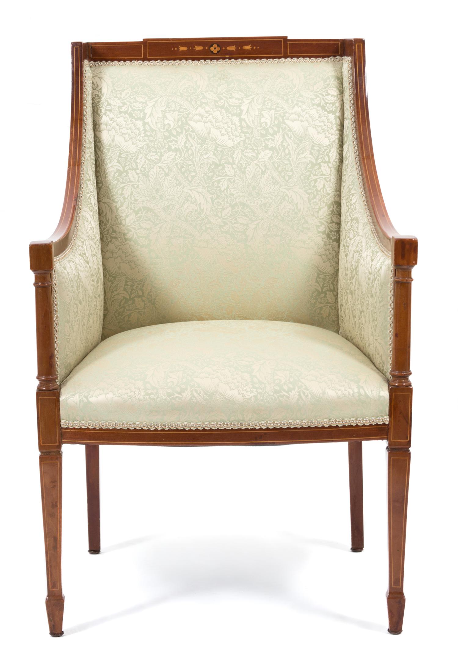 A Louis Phillipe Inlaid Fruitwood Bergere Height 36 inches. — 19TH CENTURY