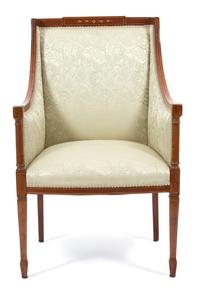 A Louis Phillipe Inlaid Fruitwood Bergere Height 36 inches. — 19TH CENTURY