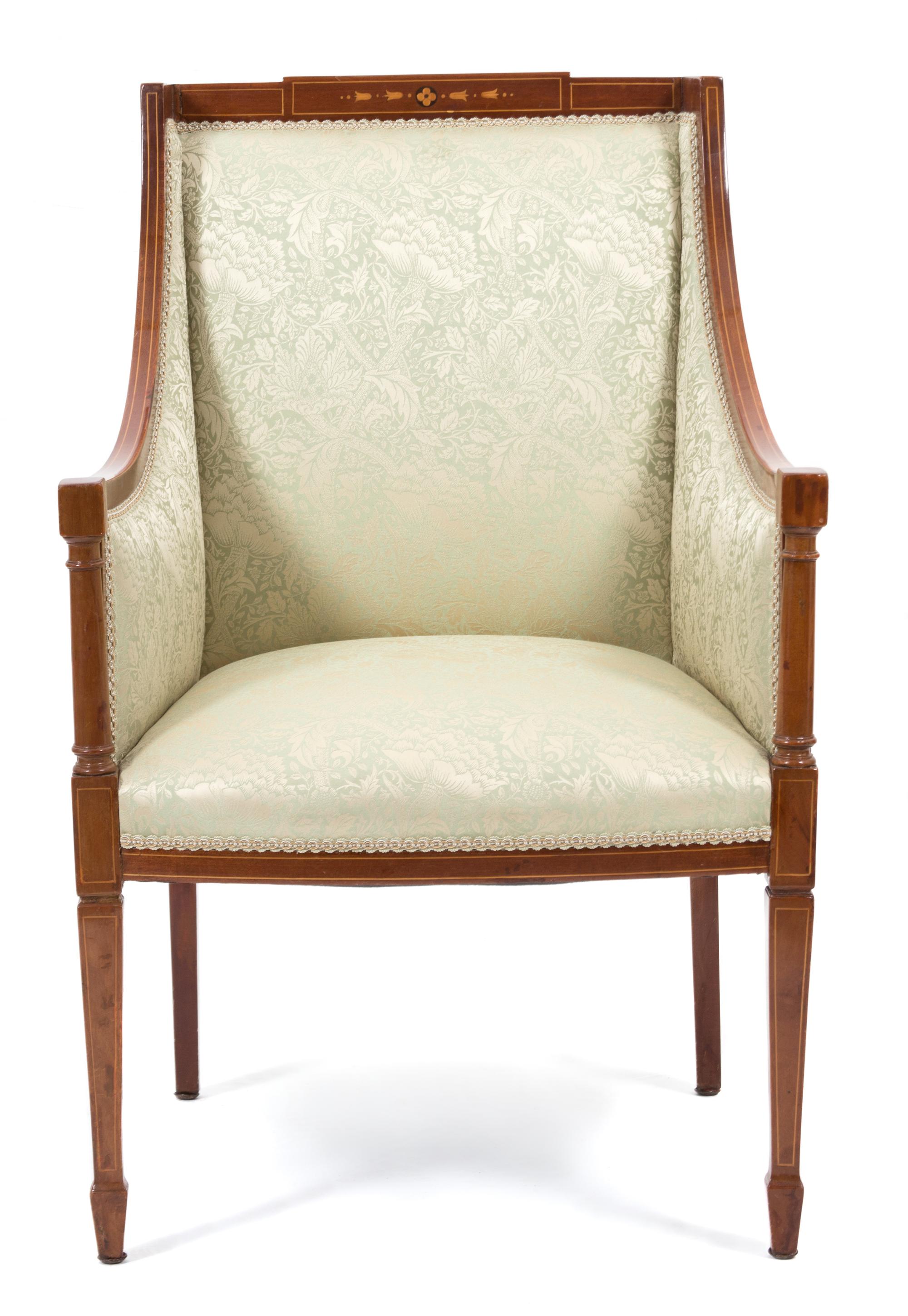 A Louis Phillipe Inlaid Fruitwood Bergere Height 36 inches. — 19TH CENTURY