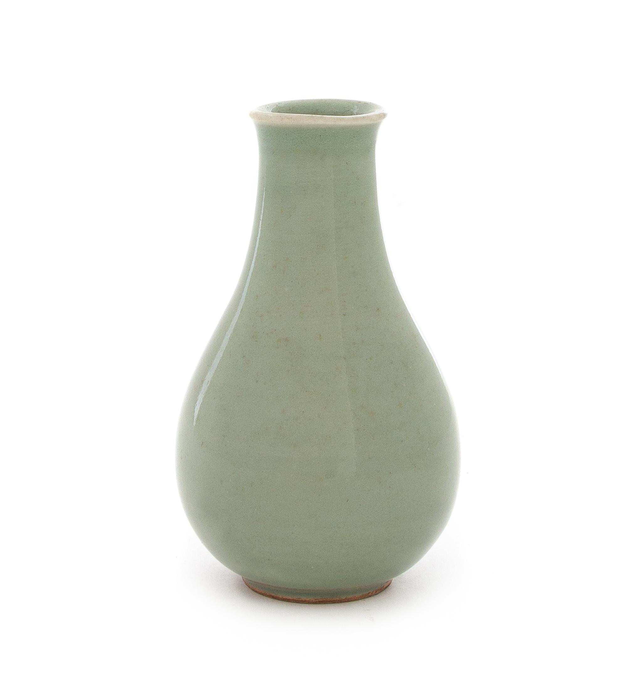 A Small Chinese Celadon Glazed Porcelain Vase Height 4 1/4 inches. — 18TH/19TH CENTURY