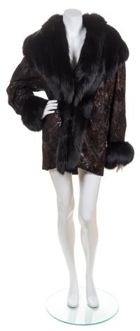 A Black Silk Embroidered and Fox Trim Jacket,