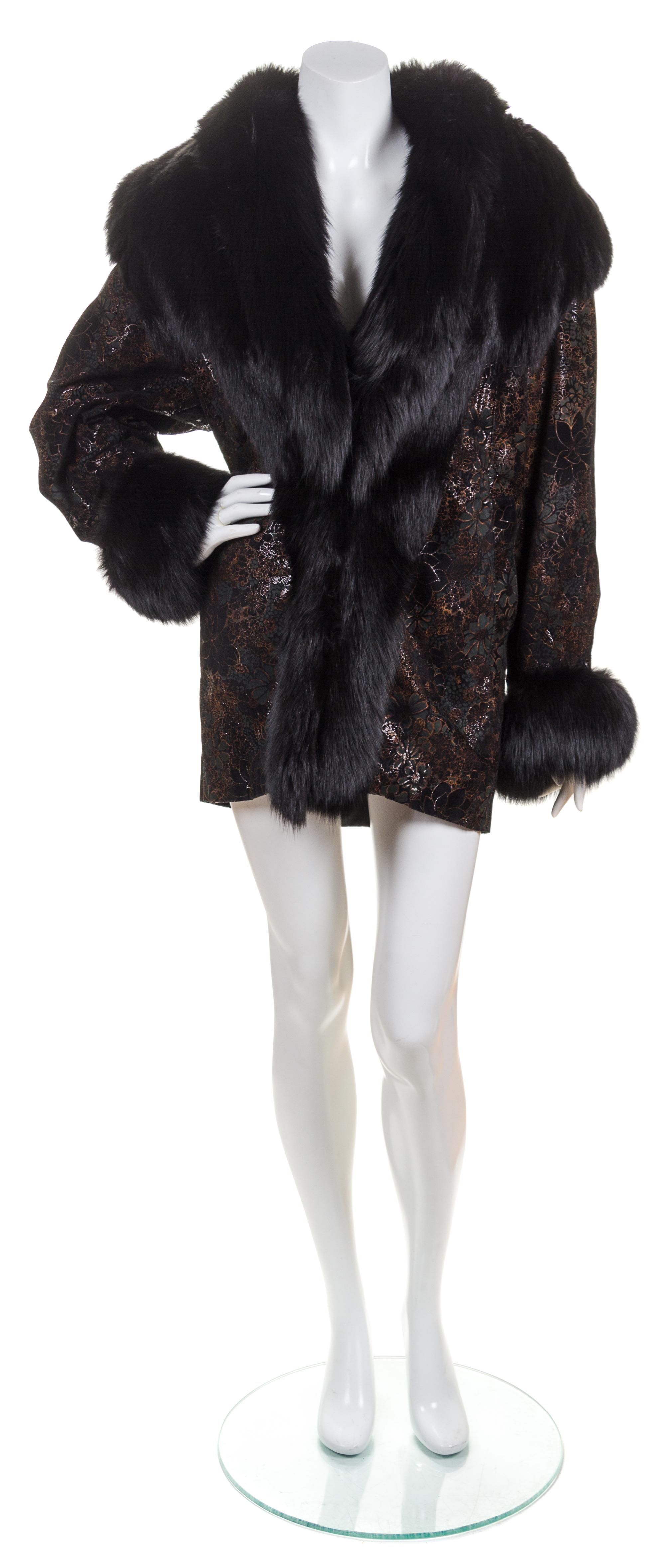 A Black Silk Embroidered and Fox Trim Jacket,