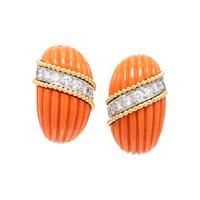 VAN CLEEF & ARPELS, CORAL AND DIAMOND CLIP EARRINGS
