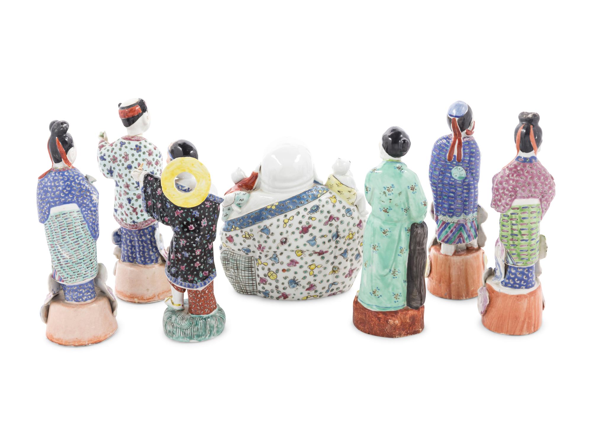 Seven Chinese Famille Rose Porcelain Figures