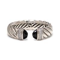 DAVID YURMAN, STERLING SILVER, ONYX AND DIAMOND 'CABLE CLASSIC' CUFF BRACELET