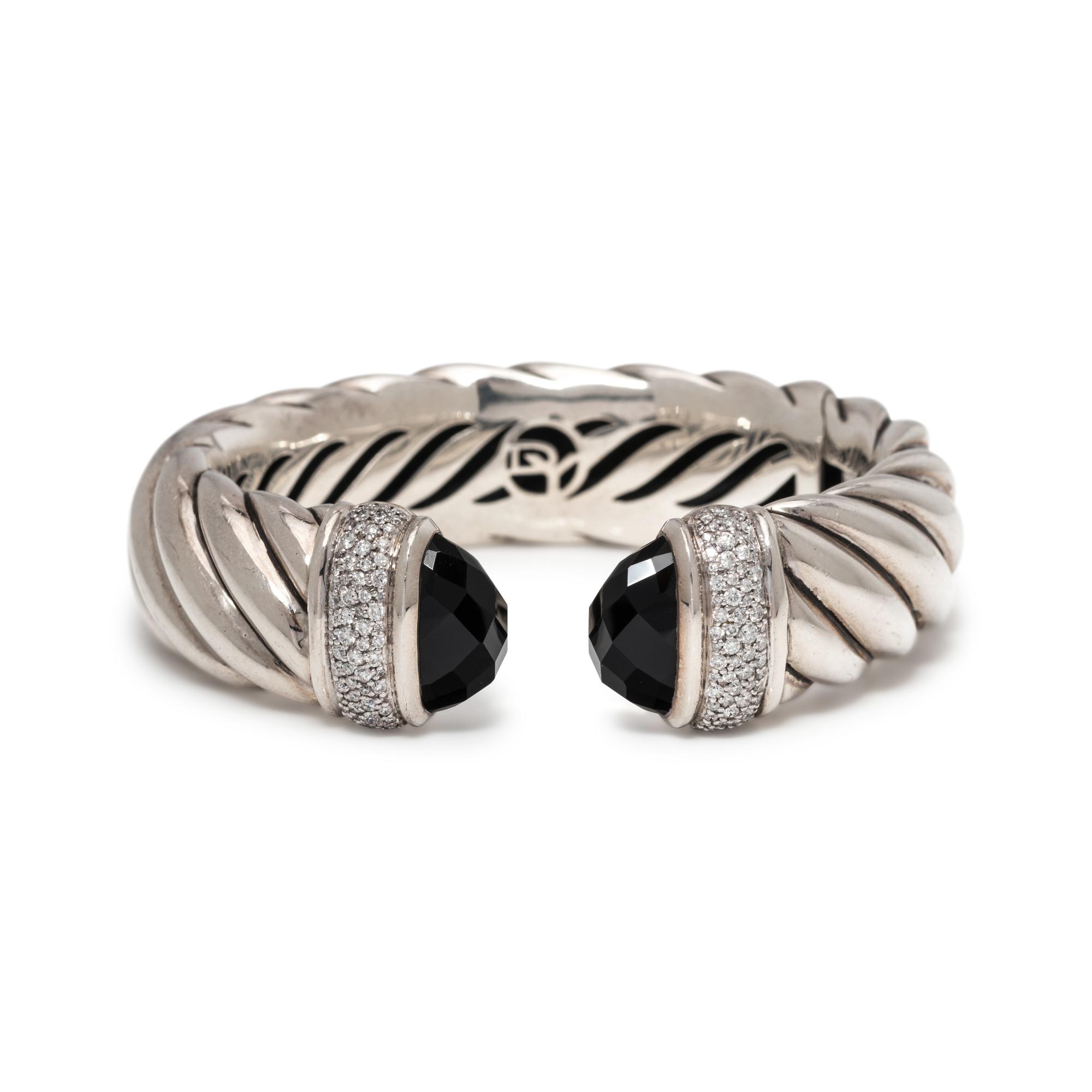 DAVID YURMAN, STERLING SILVER, ONYX AND DIAMOND 'CABLE CLASSIC' CUFF BRACELET