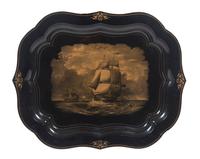 An American Victorian Gilt Decorated Tole Tray, Width 27 inches.