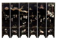 A Chinese Black Lacquer Six-Panel Floor Screen — 20TH CENTURY
