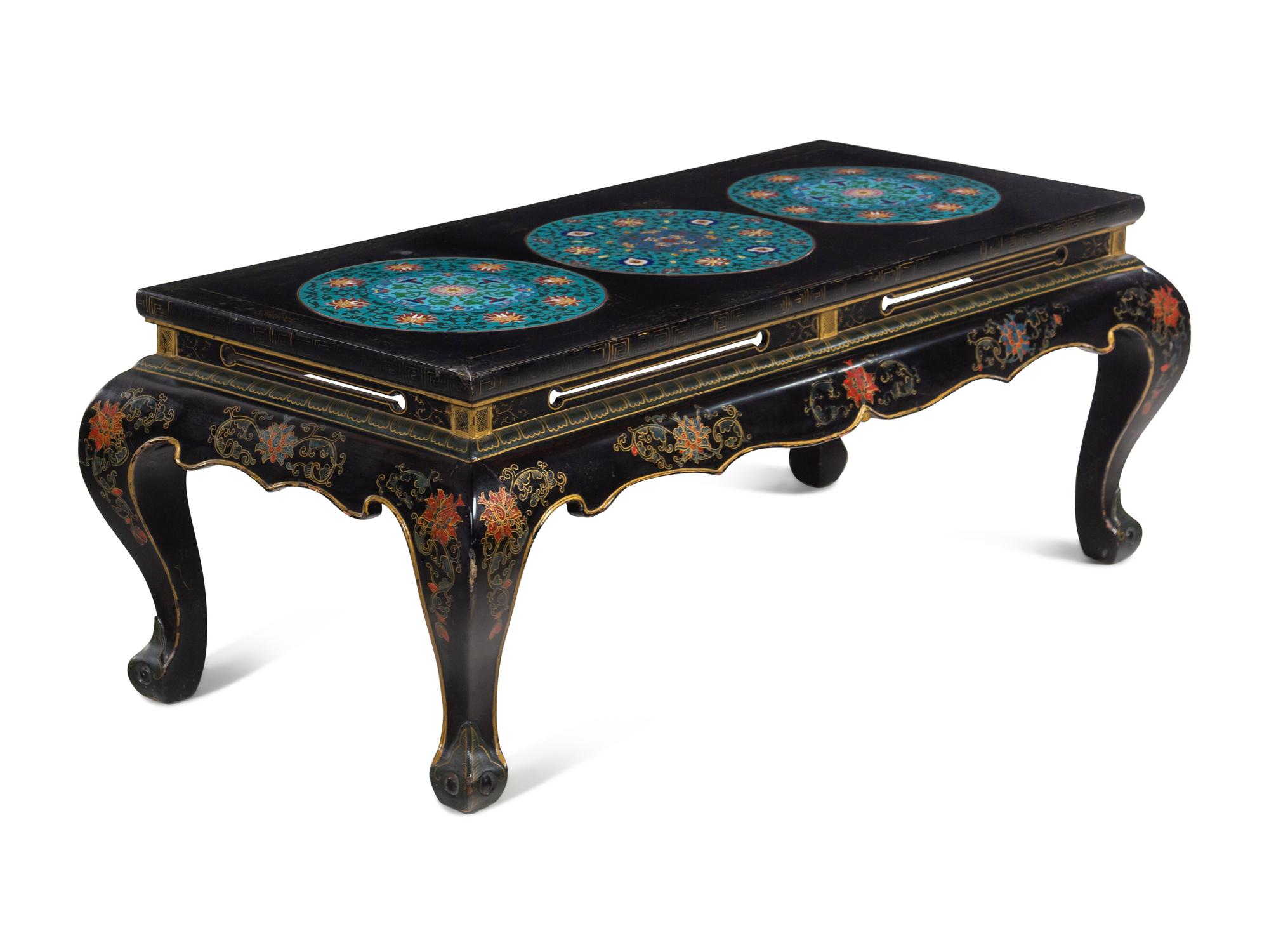 A Chinese Cloisonné-Inset Black Lacquer Low Table